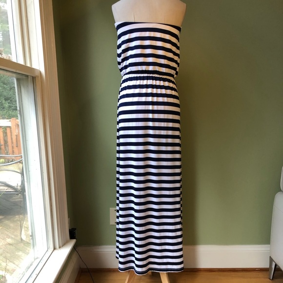 Susana Monaco Blue White Stripe Strapless Dress M - Picture 6 of 9